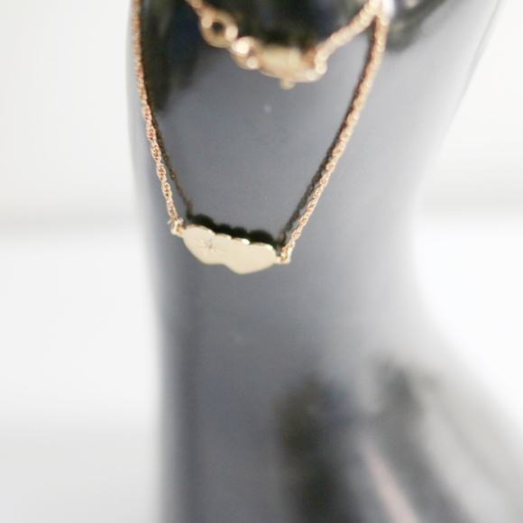 Vintage 14k Gold Over Sterling  & Diamond Double Heart Ankle Bracelet - Picture 2 of 3